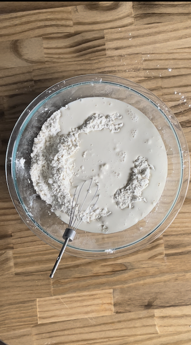 dry and wet mixture in a mixing bowl